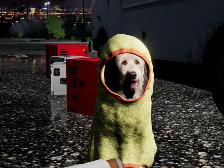 Einstein in his radiation suit