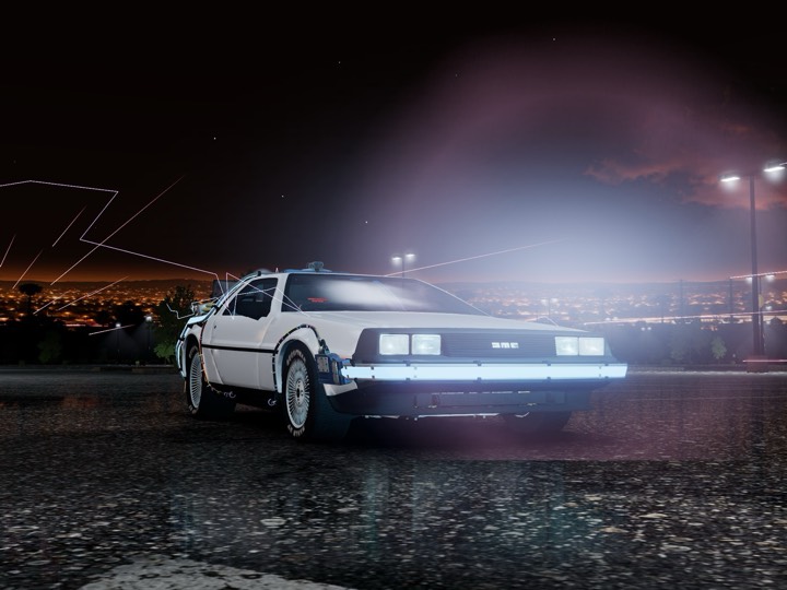 The DeLorean charging up before the jump