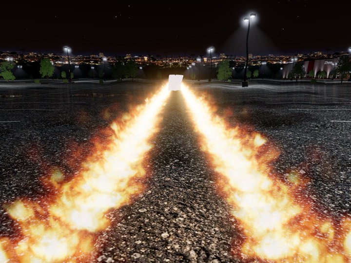 Fire trails after the jump